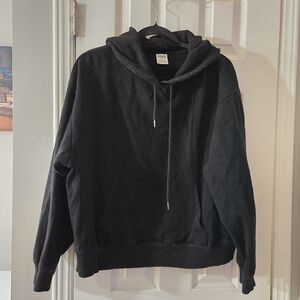 Lg PINK Victoria's Secret black pull on hoodie